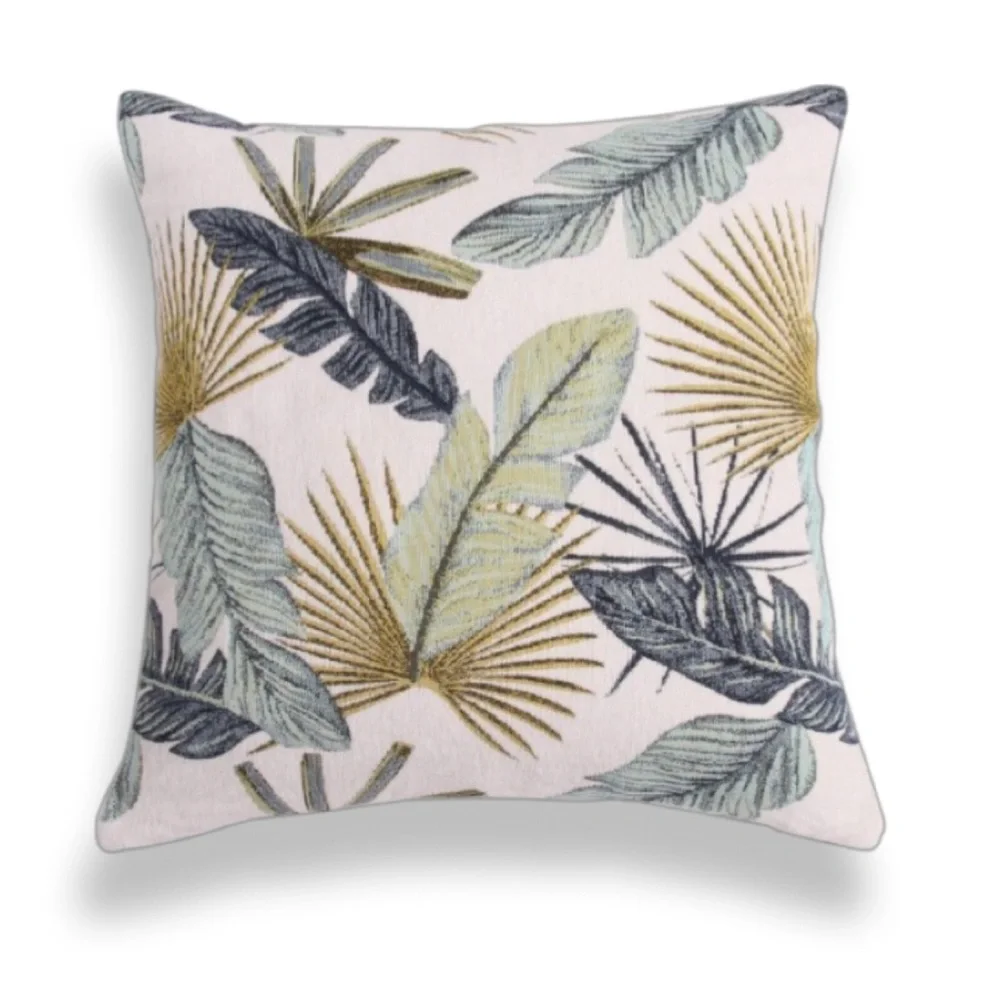 Luxury Home | Coastal Tropical Leaf Embroidered Chenille Throw Pillow Cover